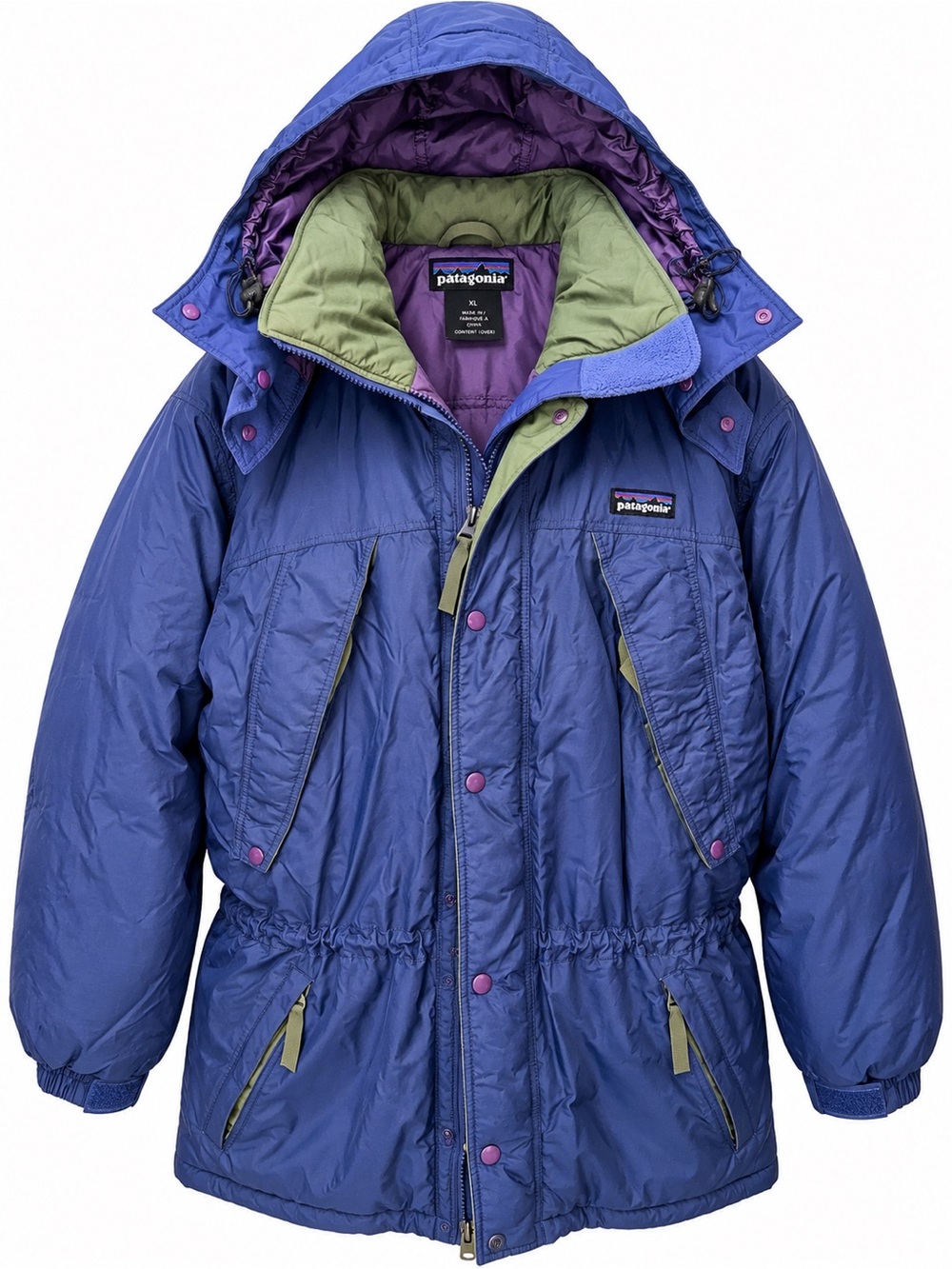 Vtg Patagonia Insulated Mountain Guide Parka XL Blue Purple Gorpcore Hooded Coat
